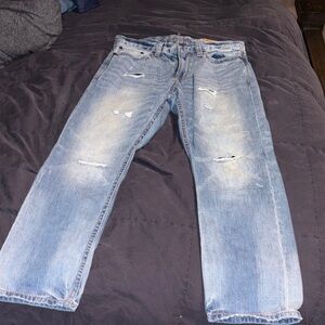 American Eagle Outfitters Men's Relaxed Distressed Jeans - Light Blue